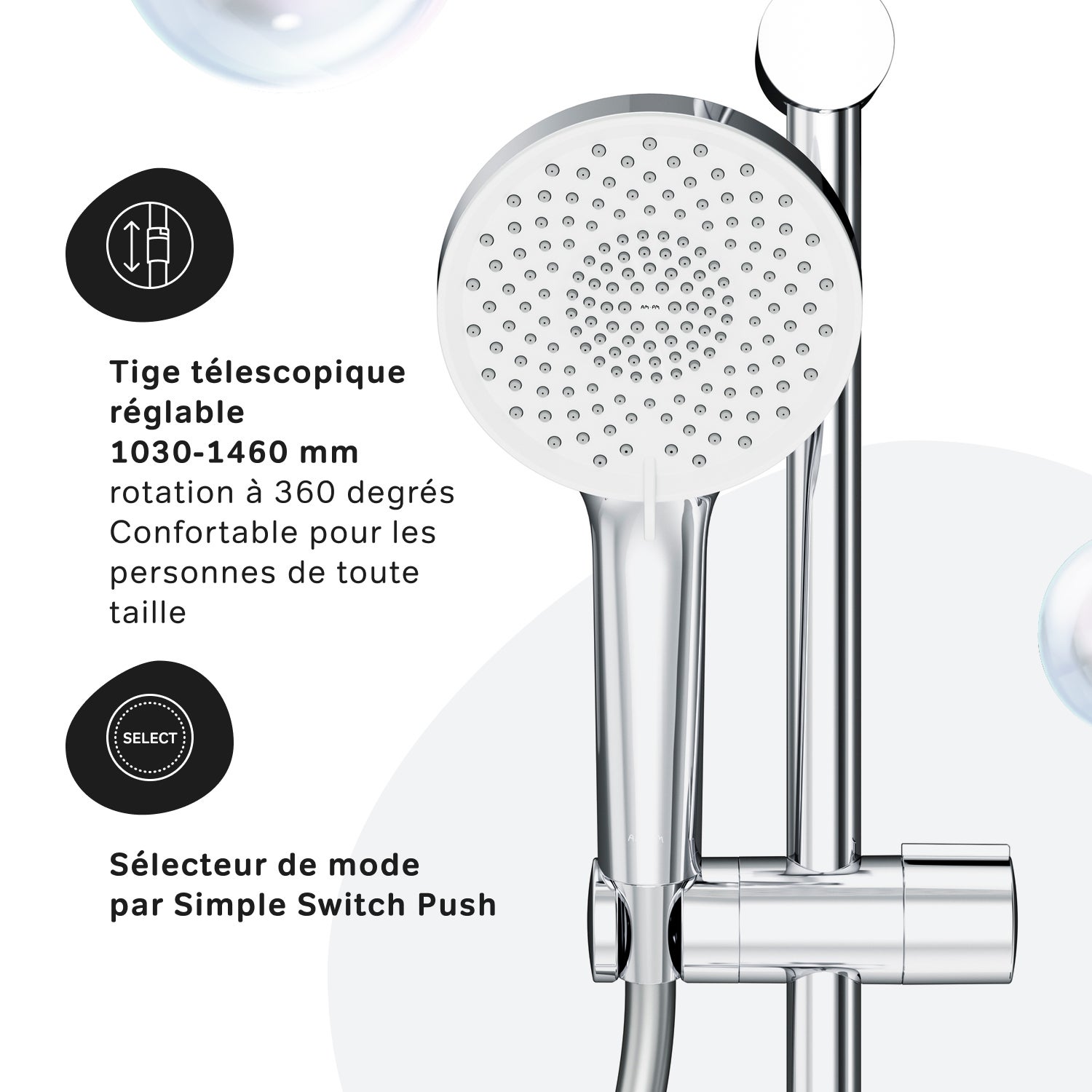 Colonne de douche et bain baignoire thermostatique Système de douche avec mitigeur thermostatique Chrome, F07XA400 X-Joy AM.PM - 6