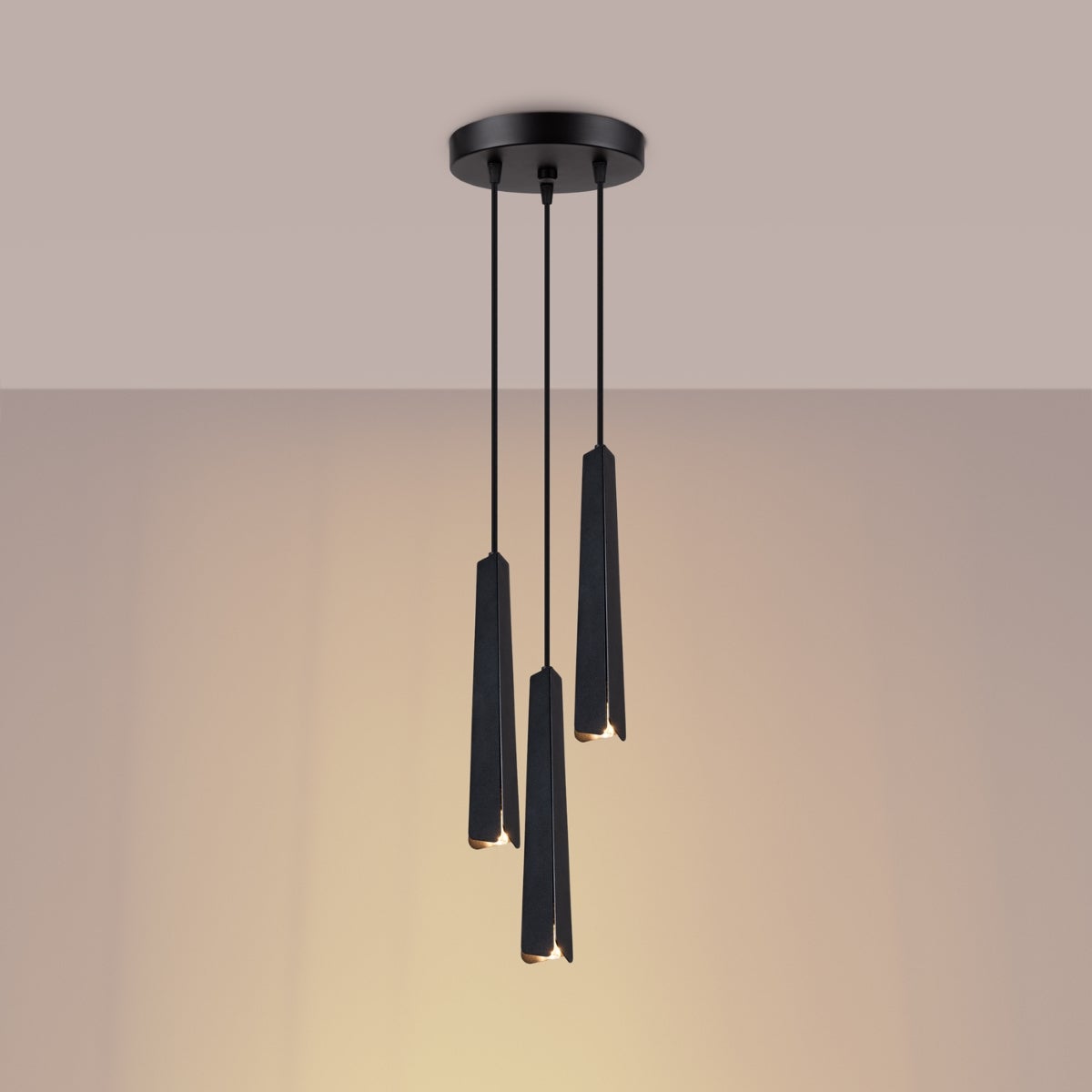 Lampa wisząca ASTEL 3P czarna LED 3000K - 19.5x19.5x120cm Sollux
