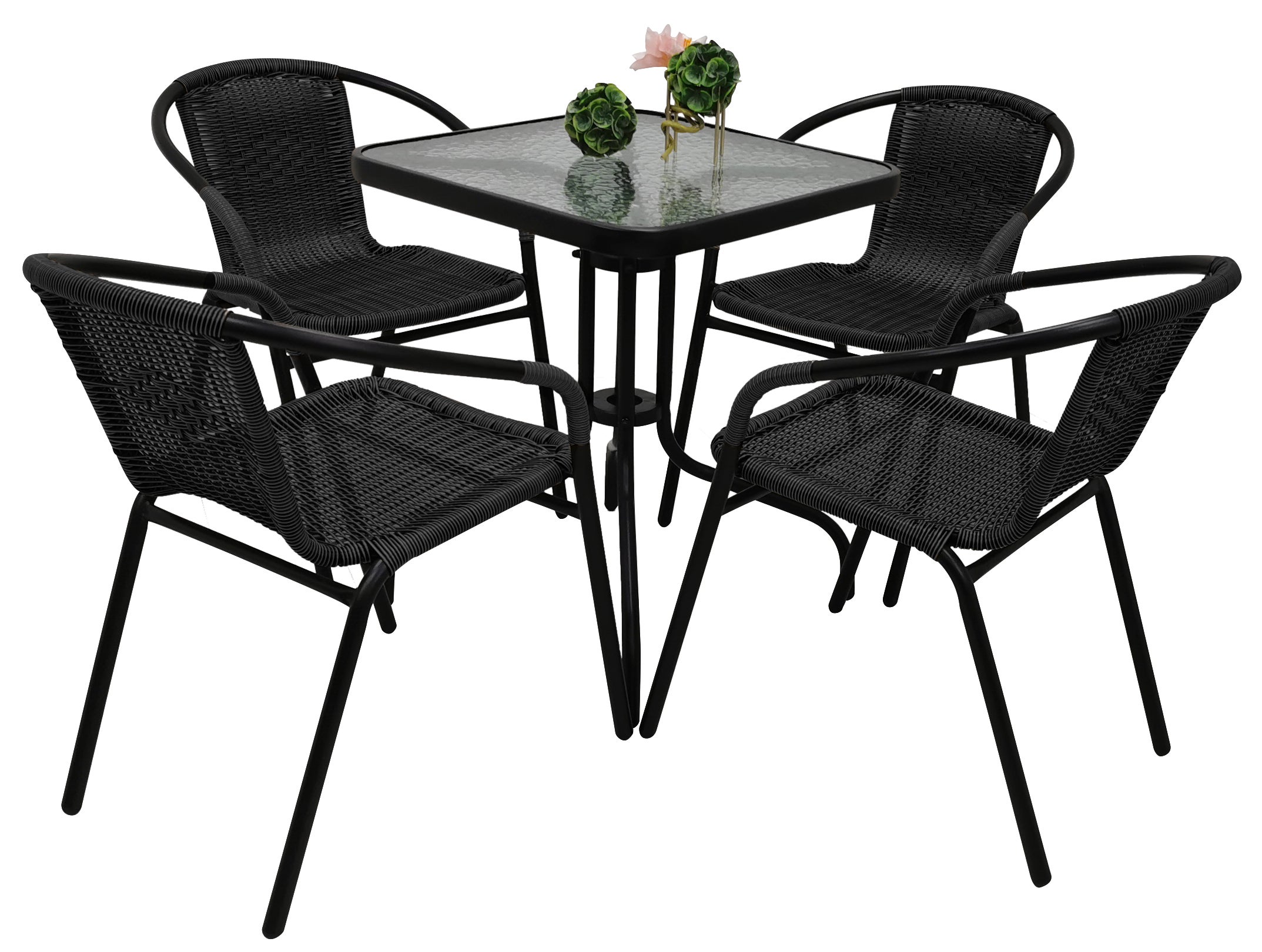Zestaw mebli ogrodowych loretto taras balkon 4xkrzesła + stół 60x60 czarny