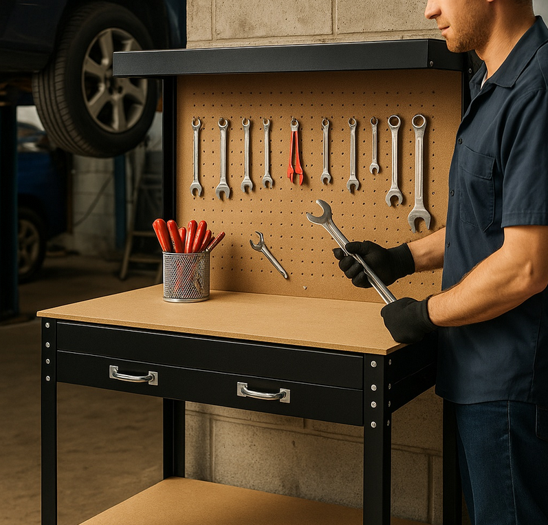 Établi d’atelier 1200 x 600 x 1600 mm avec paroi perforée étagère et tiroir pour rangement outils - 4