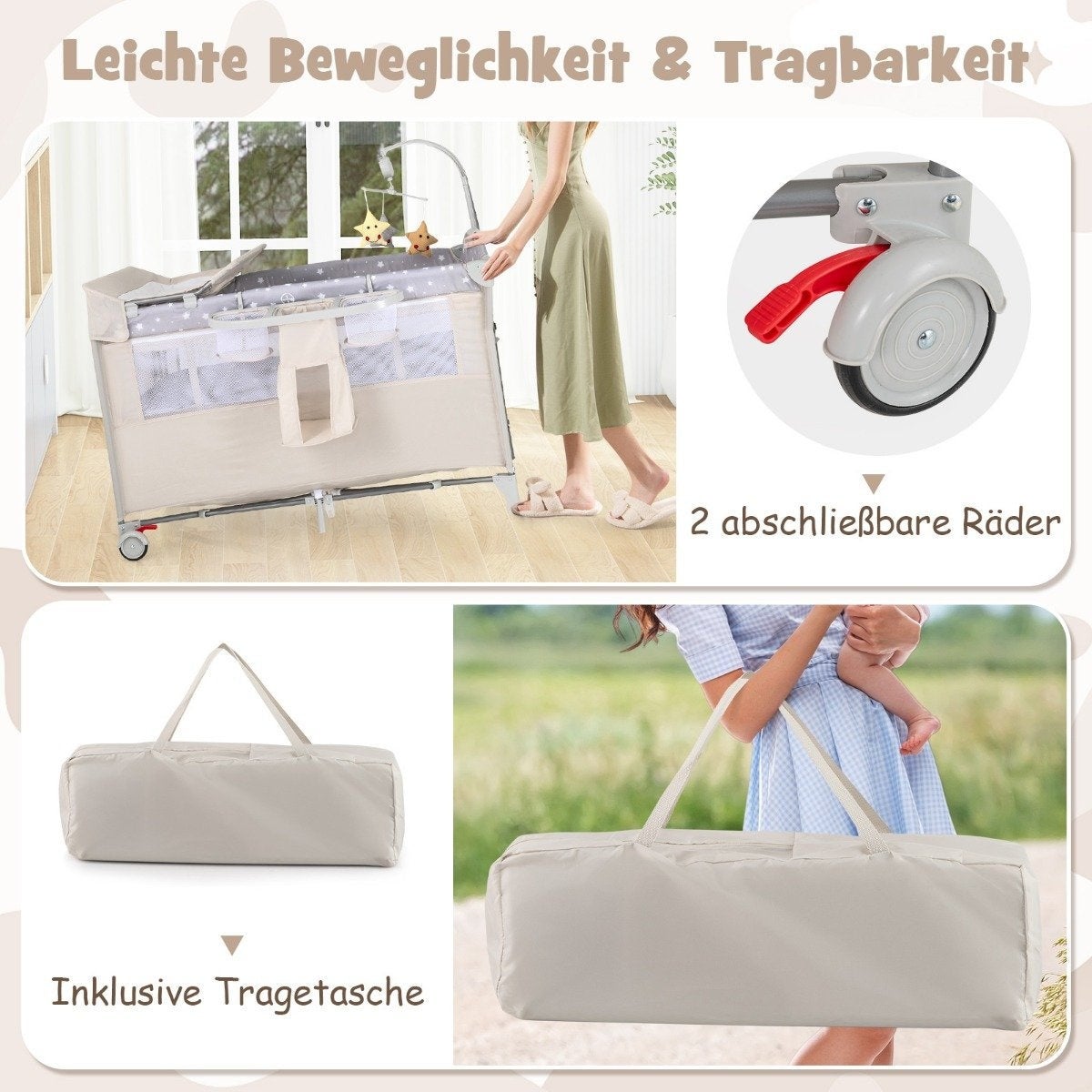 LIFEZEAL Lit Bébé Pliable 3 En 1 Parapluie – Avec Matelas, Lit Superposé Amovible, Roues Verrouillables – 0-36 Mois Voyage Et Maison Bleu