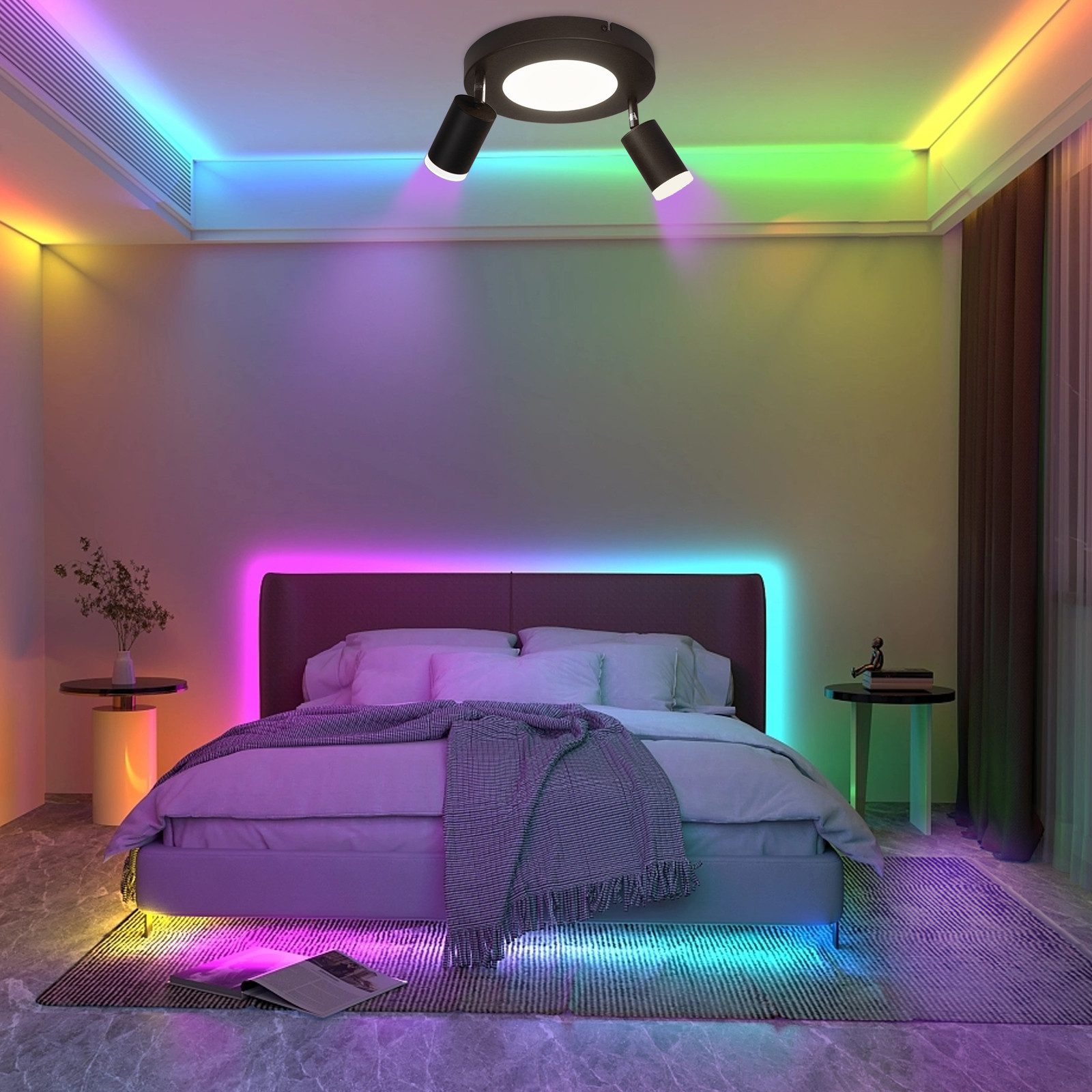 NETTLIFE Spot de plafond 2 ampoules noir 3000K protection des yeux installation facile orientable 350° GU10 - 7