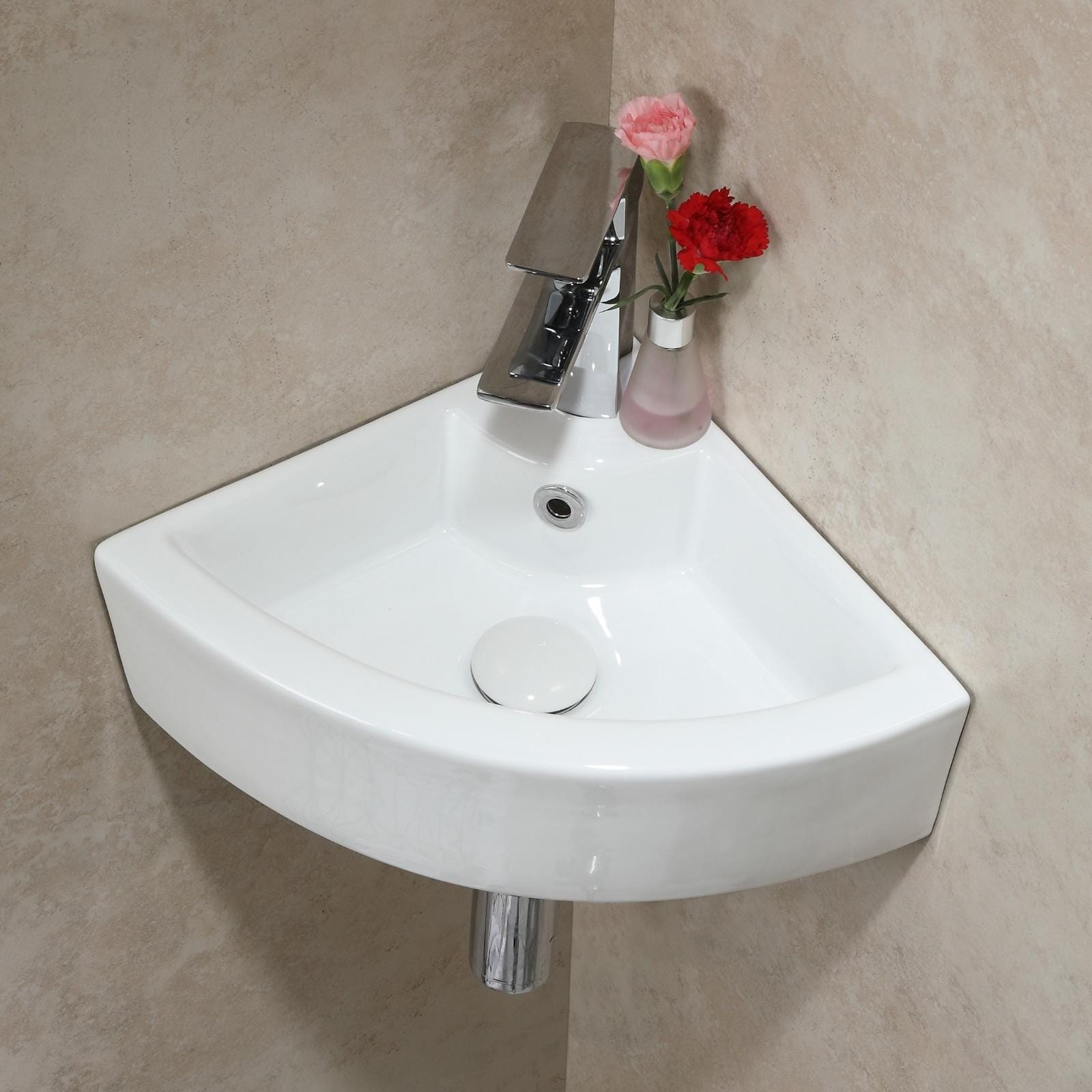 Lavabo Angolare Ovale In Ceramica Bianca 30,5x30,5x12 Cm - Per Bagni Piccoli E Moderni - Foto 5