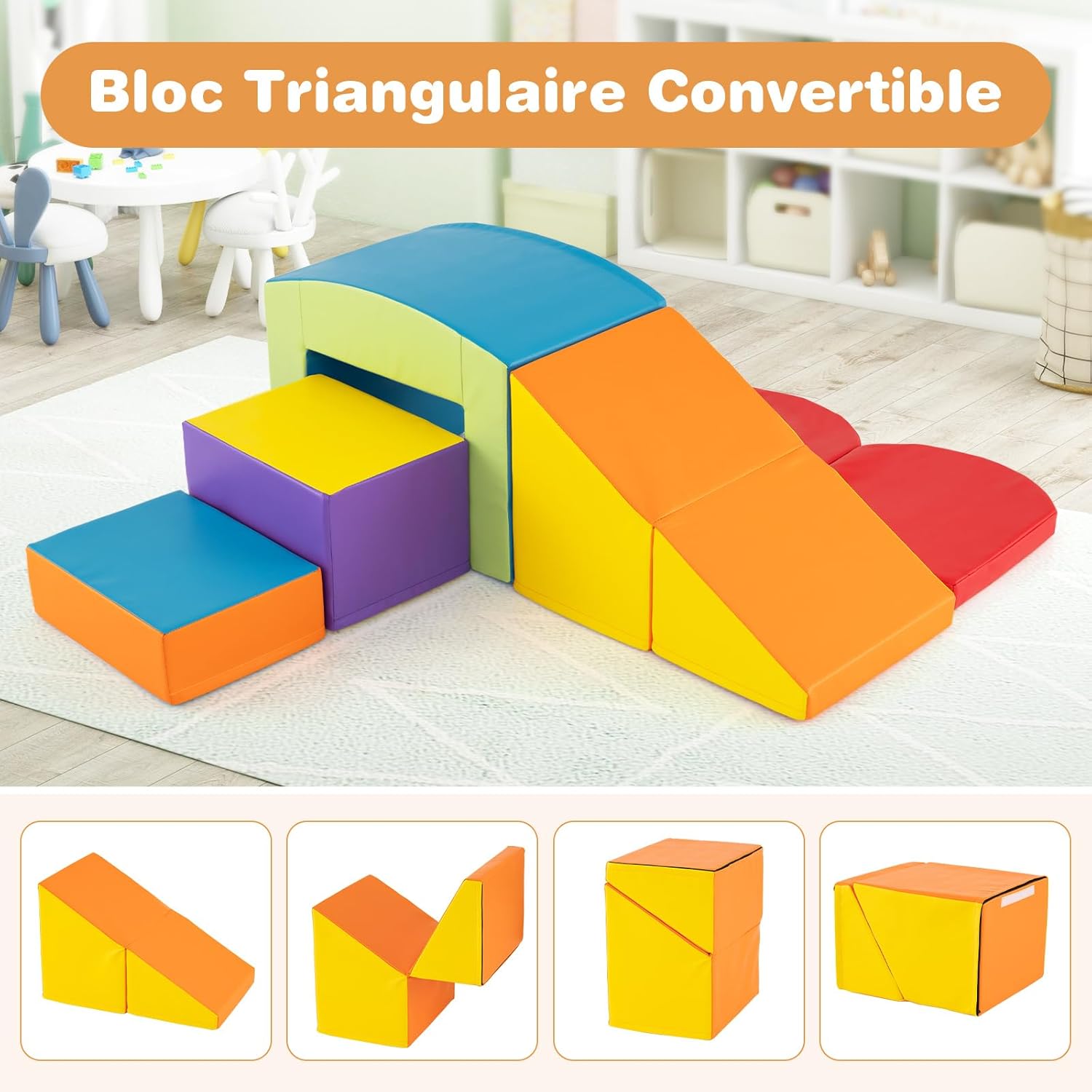 7 PCS Parcours de Motricité Bébé, Module Motricité en Mousse PU avec Remplissage en EPE,pour Enfants 12 Mois+ (Multicolore) - 6