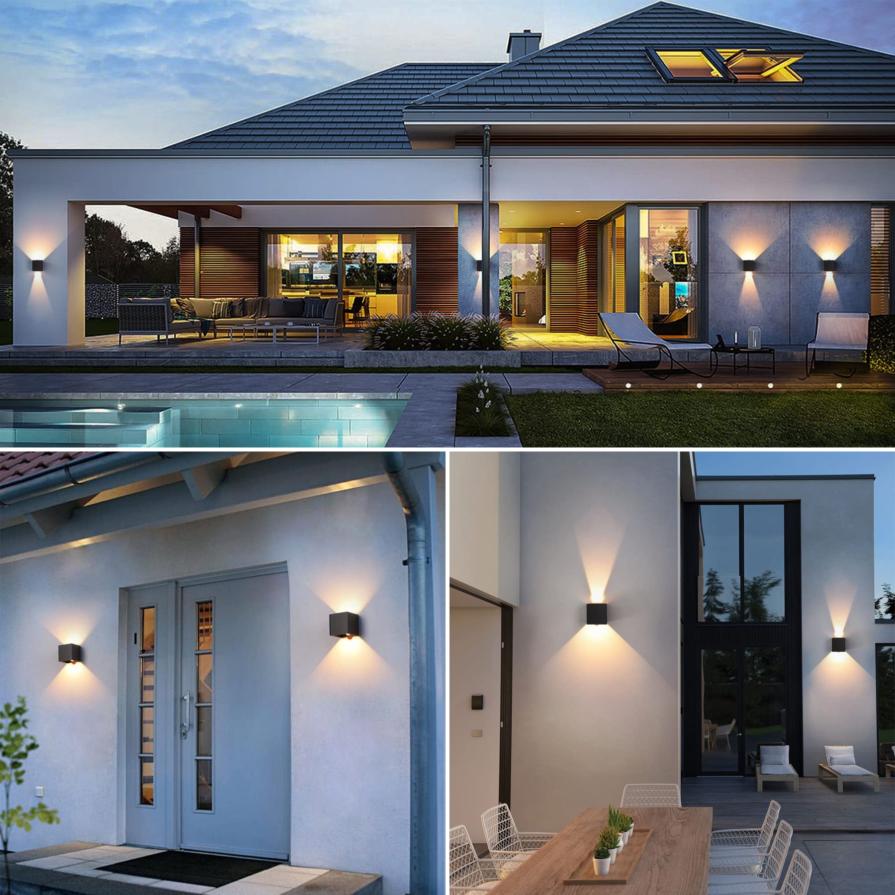 4 Pack Applique Murale Interieur/Exterieur Avec Angle de Faisceau Réglable 12W Appliques Murales LED 3000K Blanc Chaud Noire Applique - 8