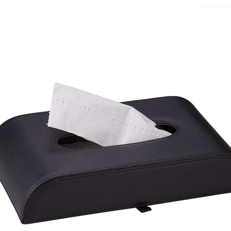 Uchwyt na chusteczki samochodowe, przenośne pudełko na chusteczki ze skóry PU, prostokątne pudełko na serwetki, czarne