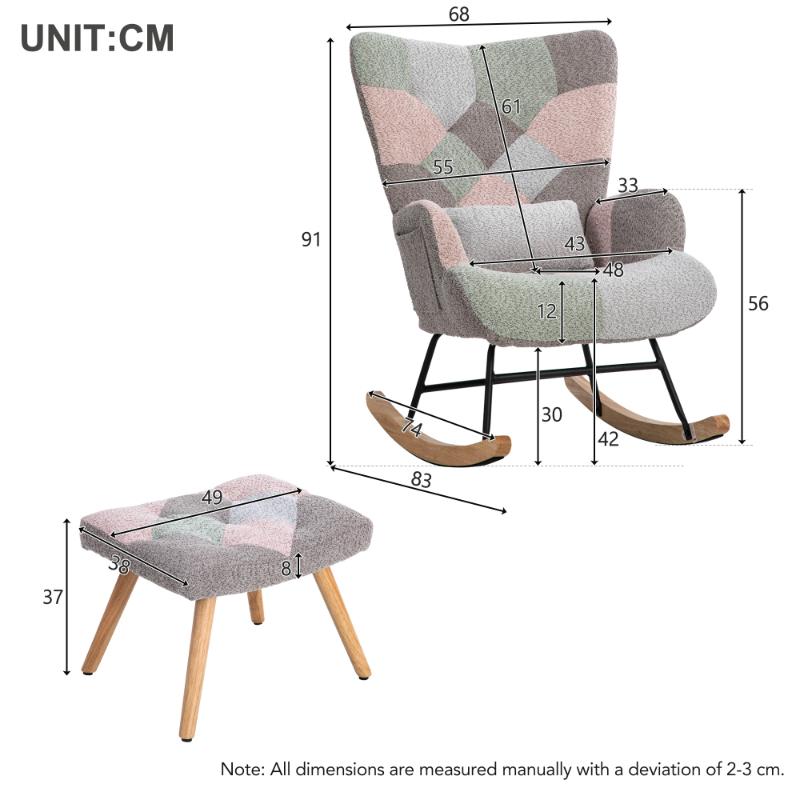 Comfy Multi-Color Rocking Chair 93cm with Footrest, Lumbar Cushion, Durable Rubberwood Frame, Relaxing Lounge Chair - 7