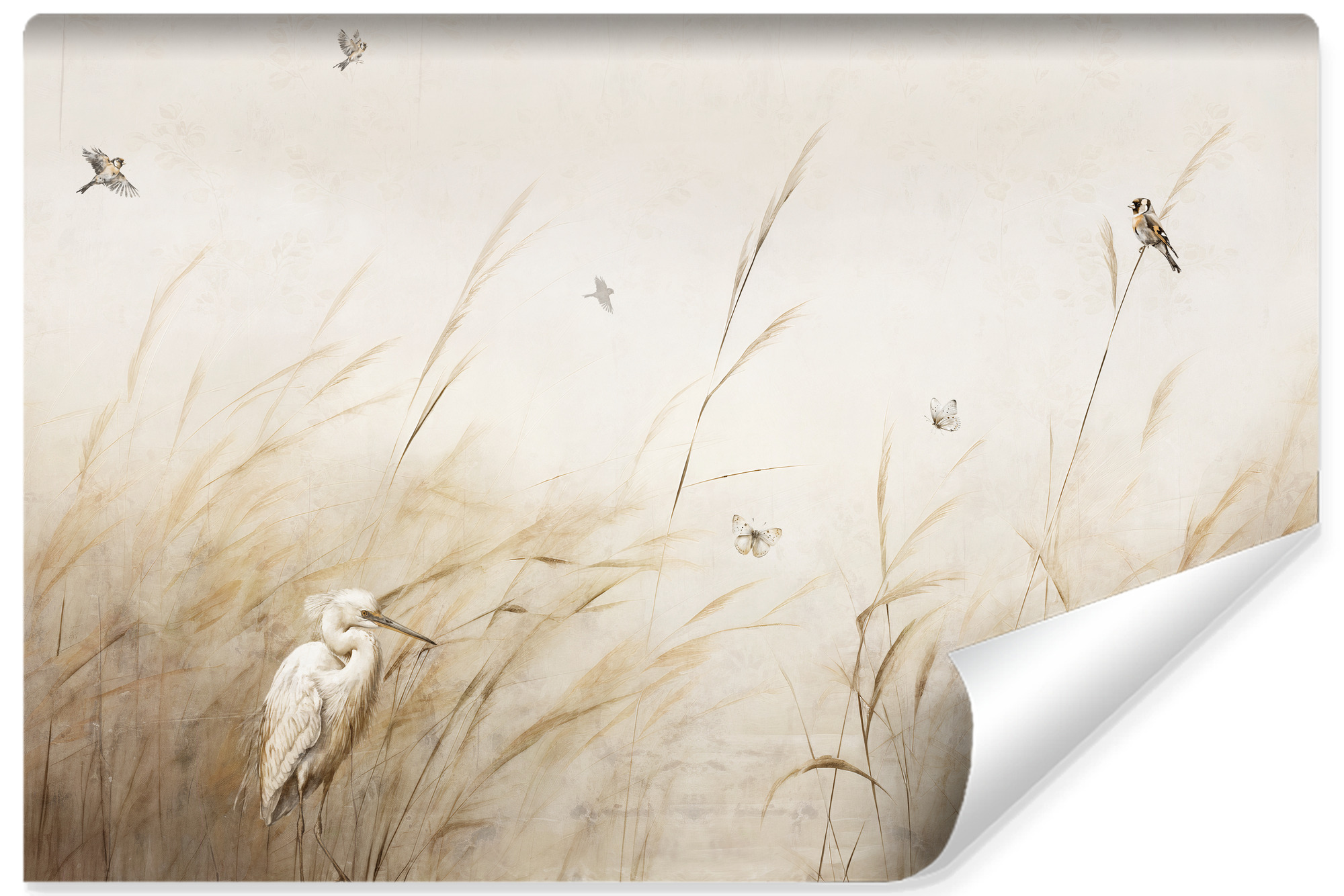 Papel pintado fotográfico no tejido para el salón plantas mariposas pájaros naturaleza retro 405cm x 270cm