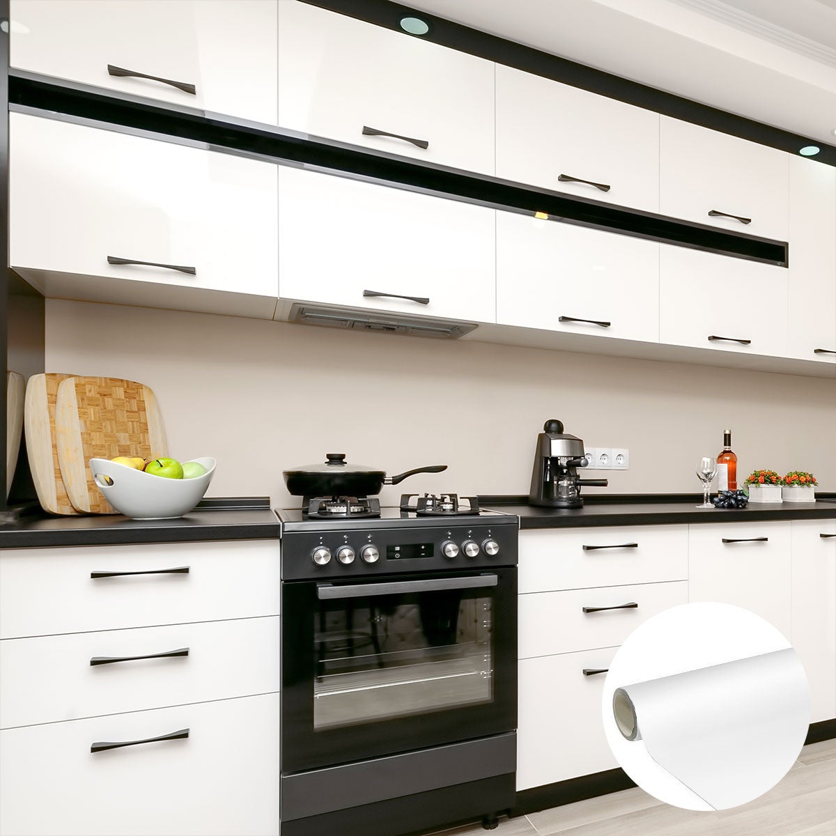 Rolo de Vinil Adesivo Impermeável por Metro - Adesivo Lavável para Cozinha, Móveis, Armários e Portas - 60cmx1m - Branco - 4