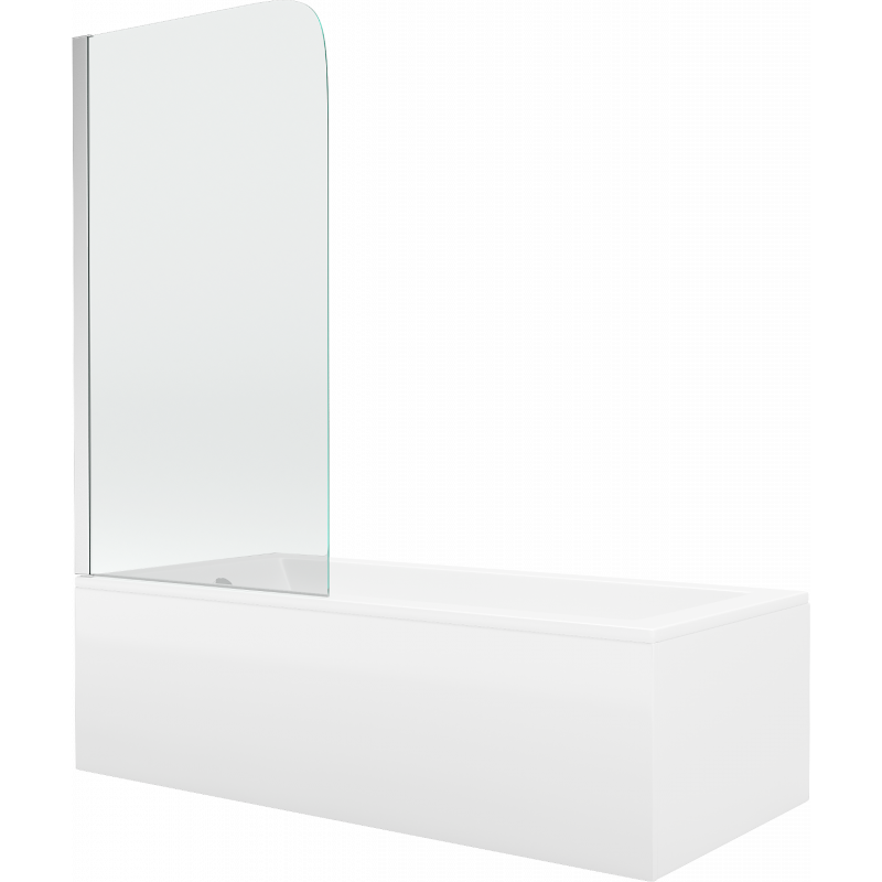 Mexen Cubik wanna prostokątna 160 x 70 cm z obudową i parawanem 1-skrzydłowym 70 cm, transparent, chrom - 550316070X9007010100