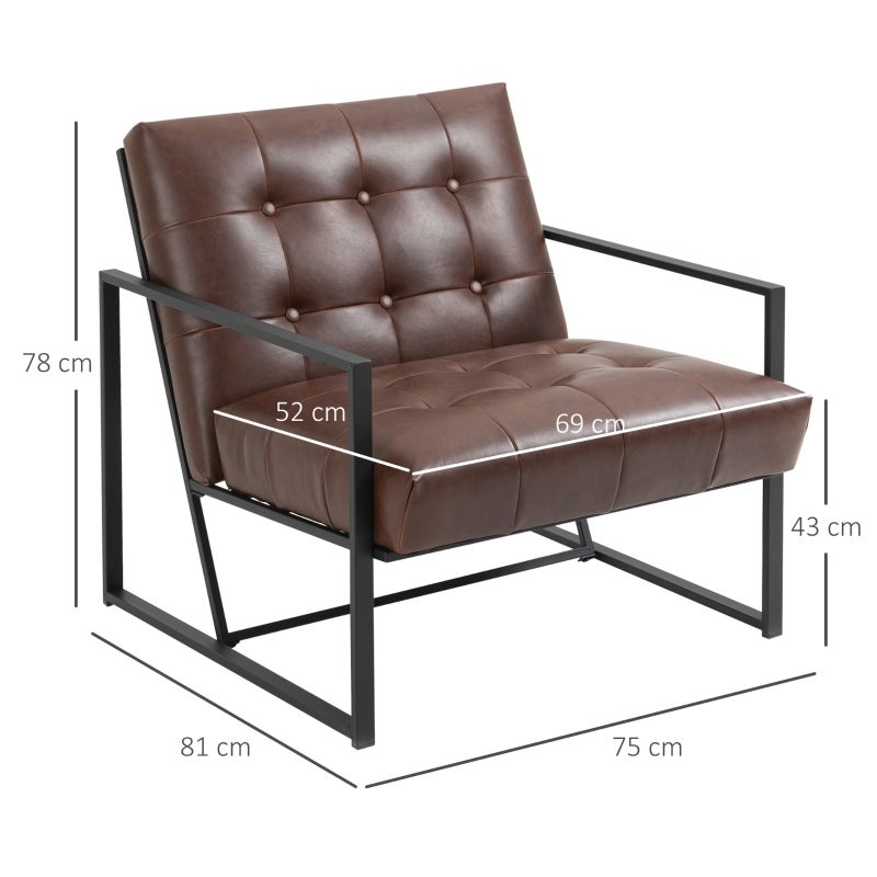 Fauteuil de salon Chesterfield Fauteuil Relax Assise Dossier capitonnés Structure métal Noir revêtement synthétique Chocolat - 3