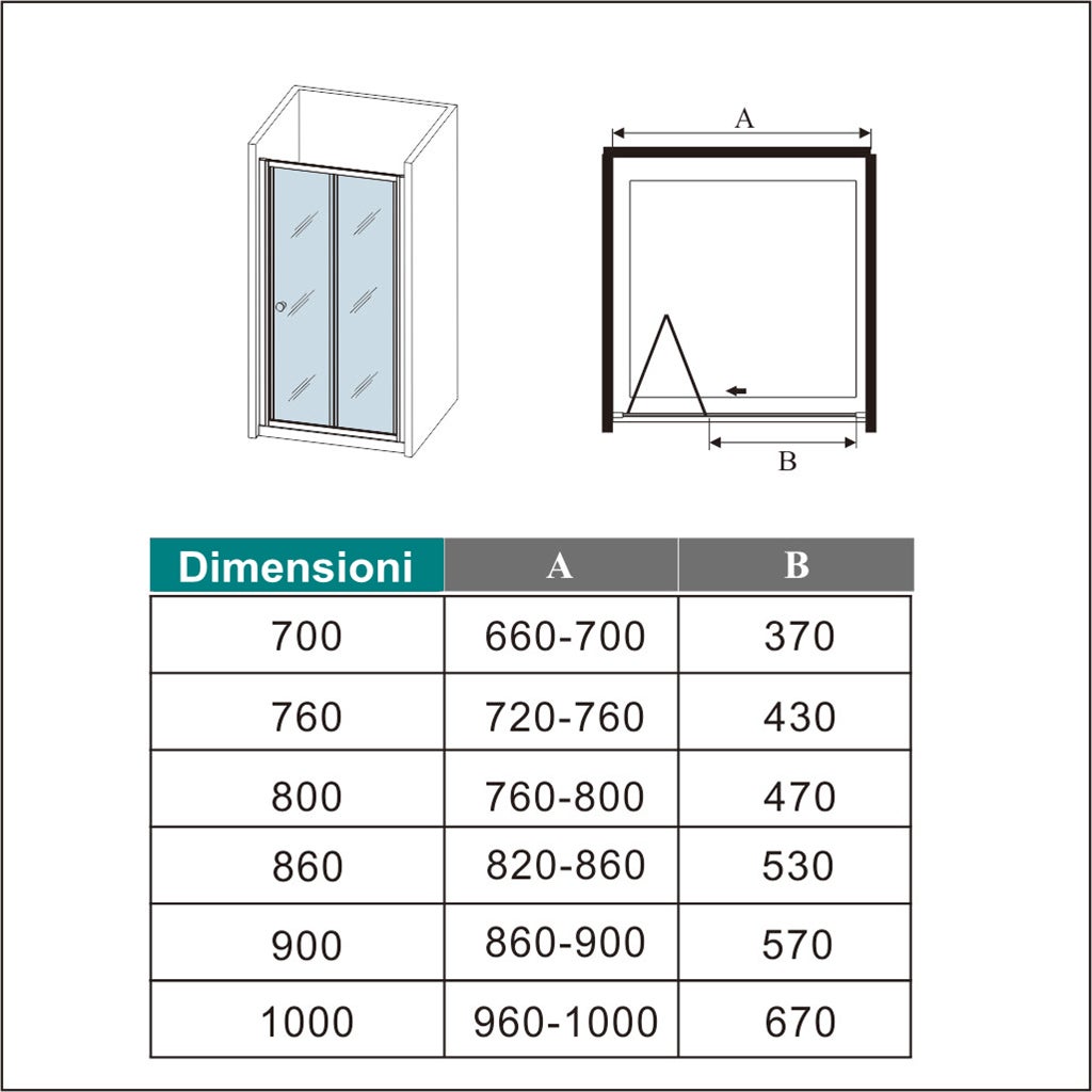 185 cm Box Doccia per Nicchia Porta a Soffietto Vetro Temperato 5 mm Trasparente Profili Cromati Lucidi 76 cm - 7