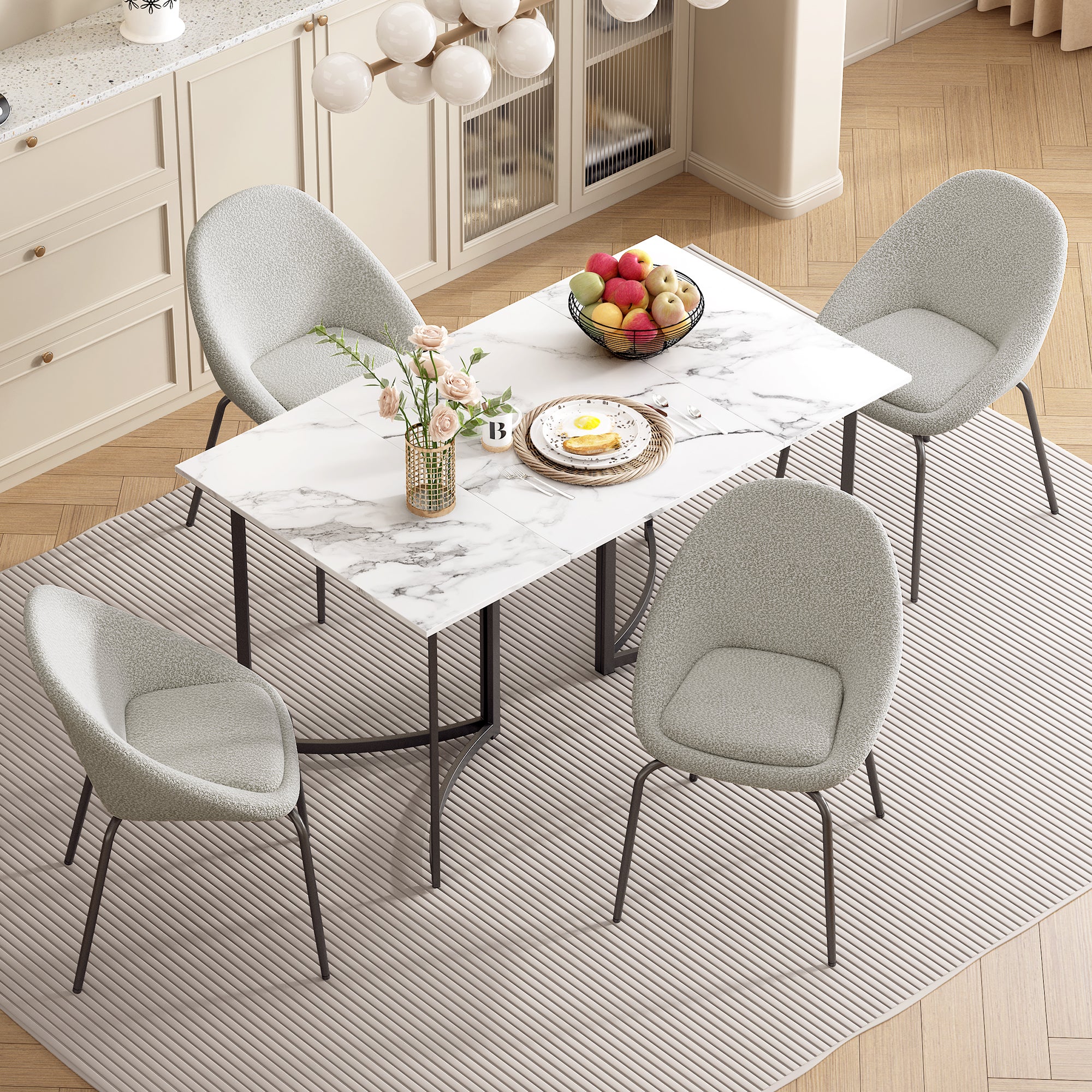 Set Tavolo Da Pranzo Rotondo 100cm Con 4 Sedie Imbottite - Marrone Chiaro E Grigio, Per 4 Persone - Foto 5