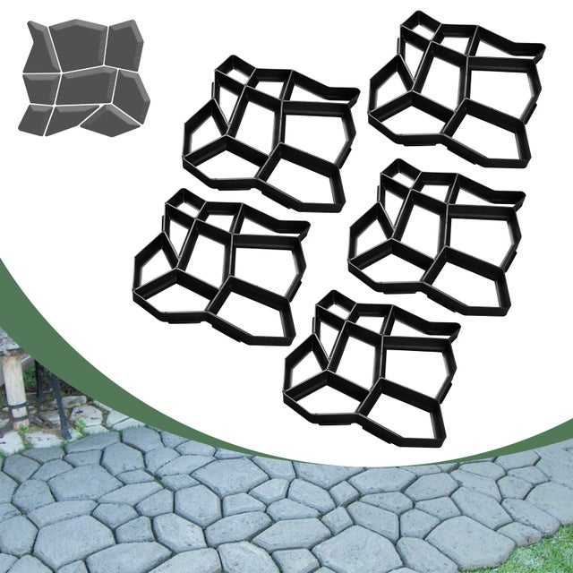 Set de 5 Moldes de Hormigón de Plástico, 43x43x4cm, Moldes de Adoquines para Jardín, resistente, negro