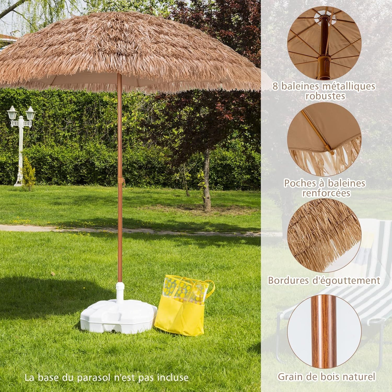 Sombrilla voladiza de pared, sombrilla de patio con cabezal inclinable y soporte ajustable, con 8 varillas y ventilación, beige - 7
