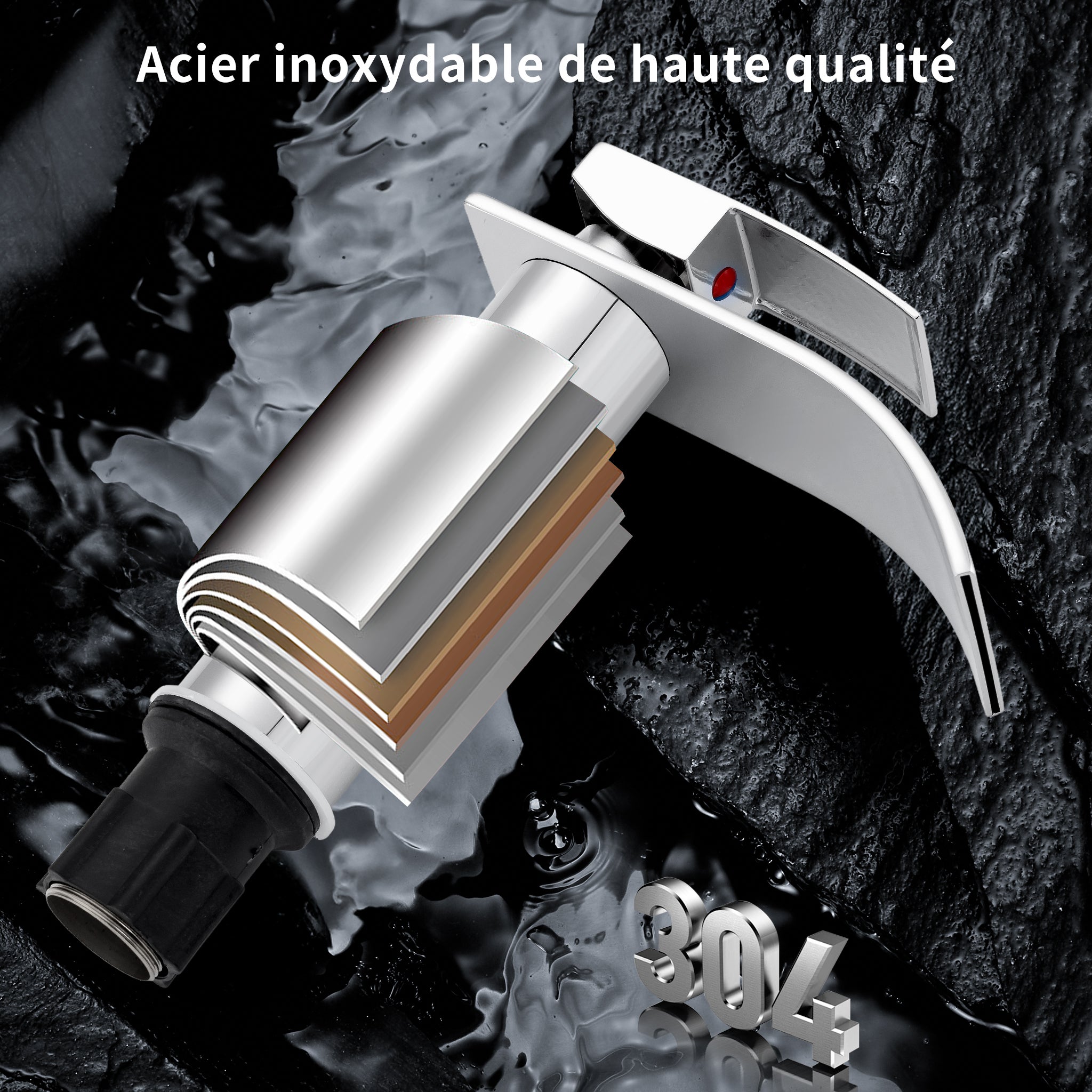 Robinet Salle de Bain Cascade Mitigeur de Lavabo Design Moderne pour Vasque Chromé en Inox - 5