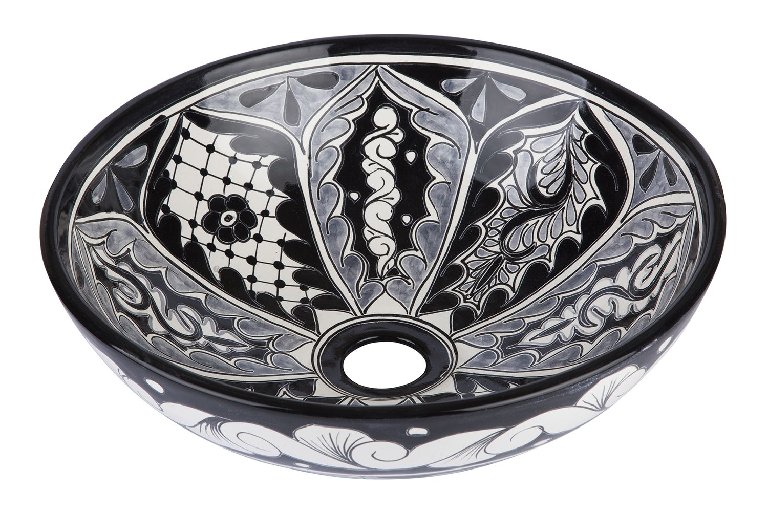 Meksykańska ceramiczna umywalka nablatowa Atalaya Chico – okrągła umywalka łazienkowa 36 x 13 cm | Ręcznie wykonana umywalka Talavera