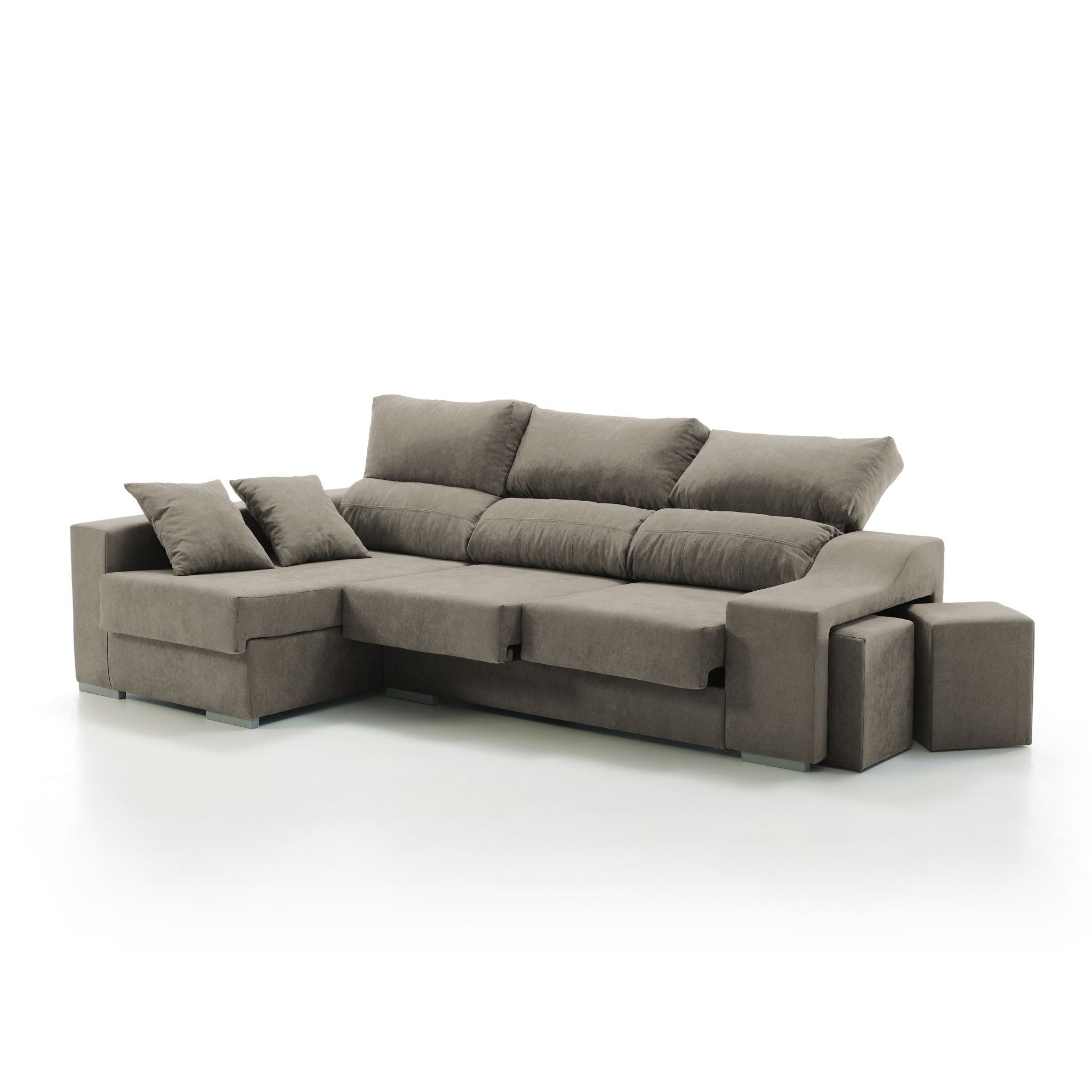 Sofa esquinero chaiselongue kvasir izquierda 260x150 cm marron 4 plazas tejido con sistema acualine desenfundable tanuk