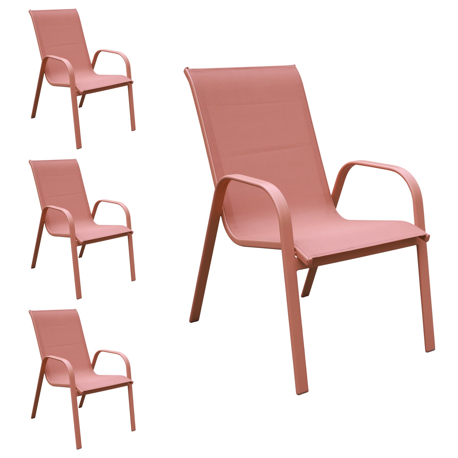 Zestaw 4 krzeseł MARBELLA w kolorze terakota textilene - terakota aluminium