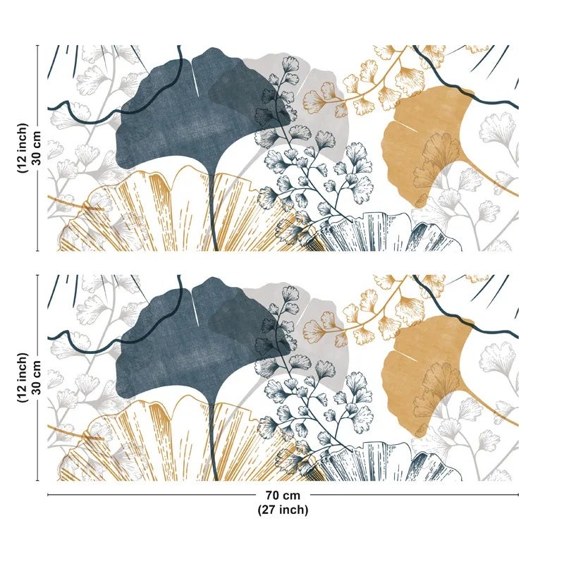 Crédence de salle de bain en PVC floral doré et bleu 140x30 cm (en 2 bandeaux) - Gingko - 3