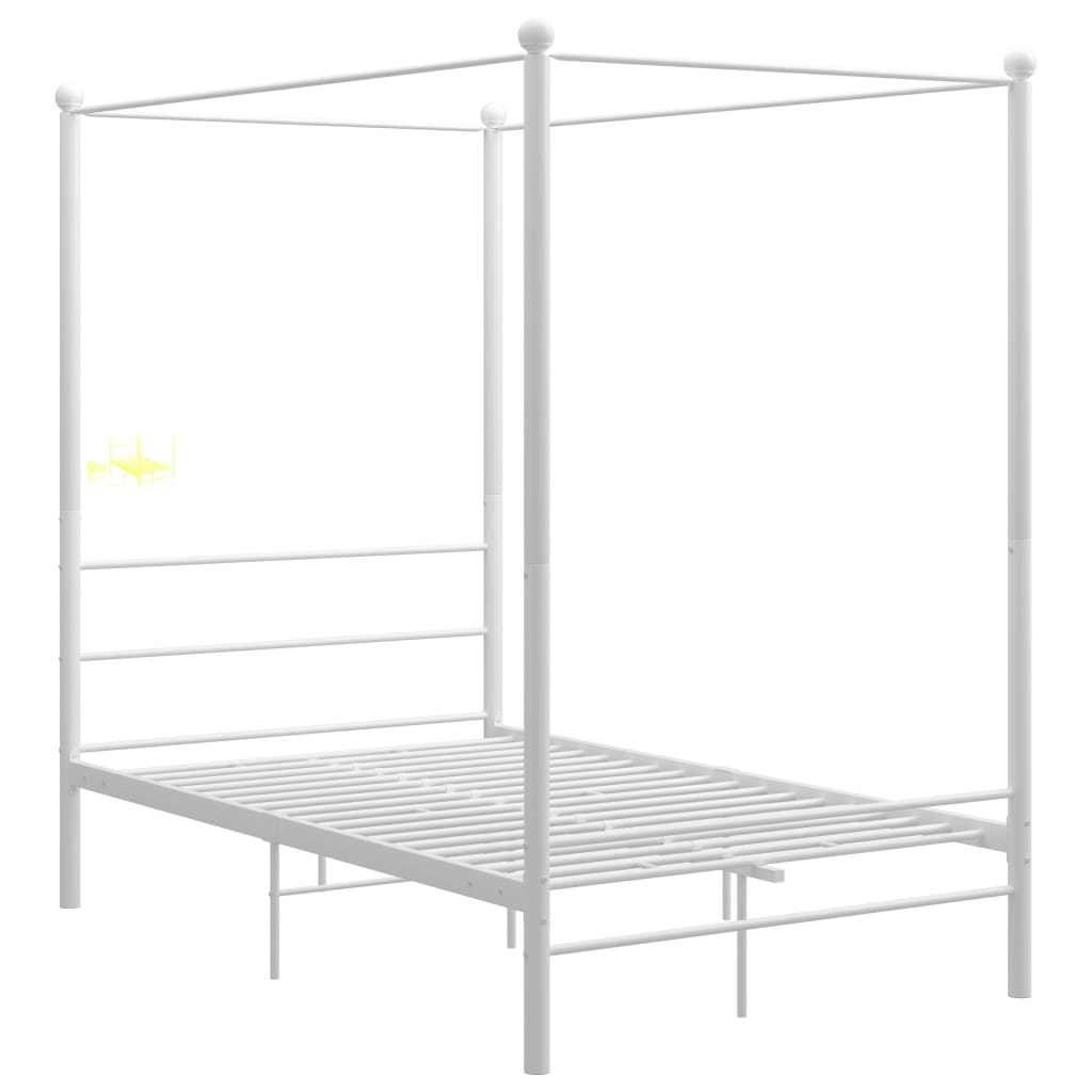 Łóżko Metalowe Białe z Baldachimem Rama Łóżka Ze Stelażem Do Pokoju 140 x 200 cm