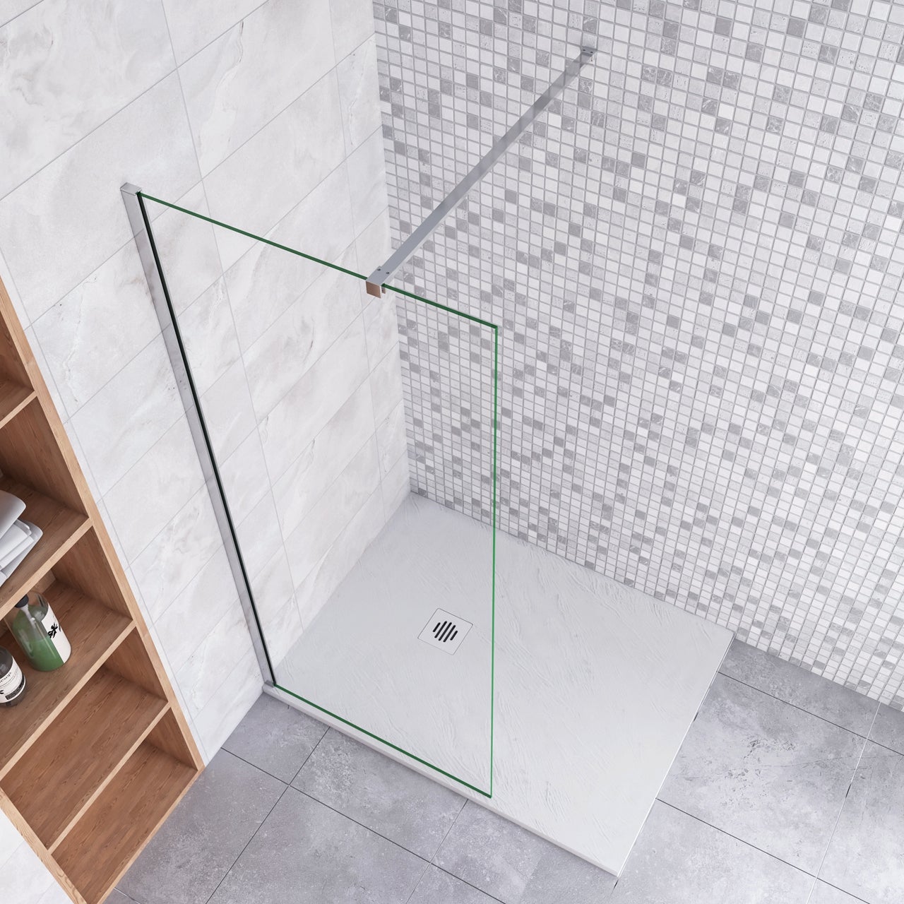 Walk In Parete per Doccia Vetro Temperato 8mm Anticalcare Trasparente inclusa Barra Stabilizzatrice da 90 cm Tagliabile 90x190cm - 2