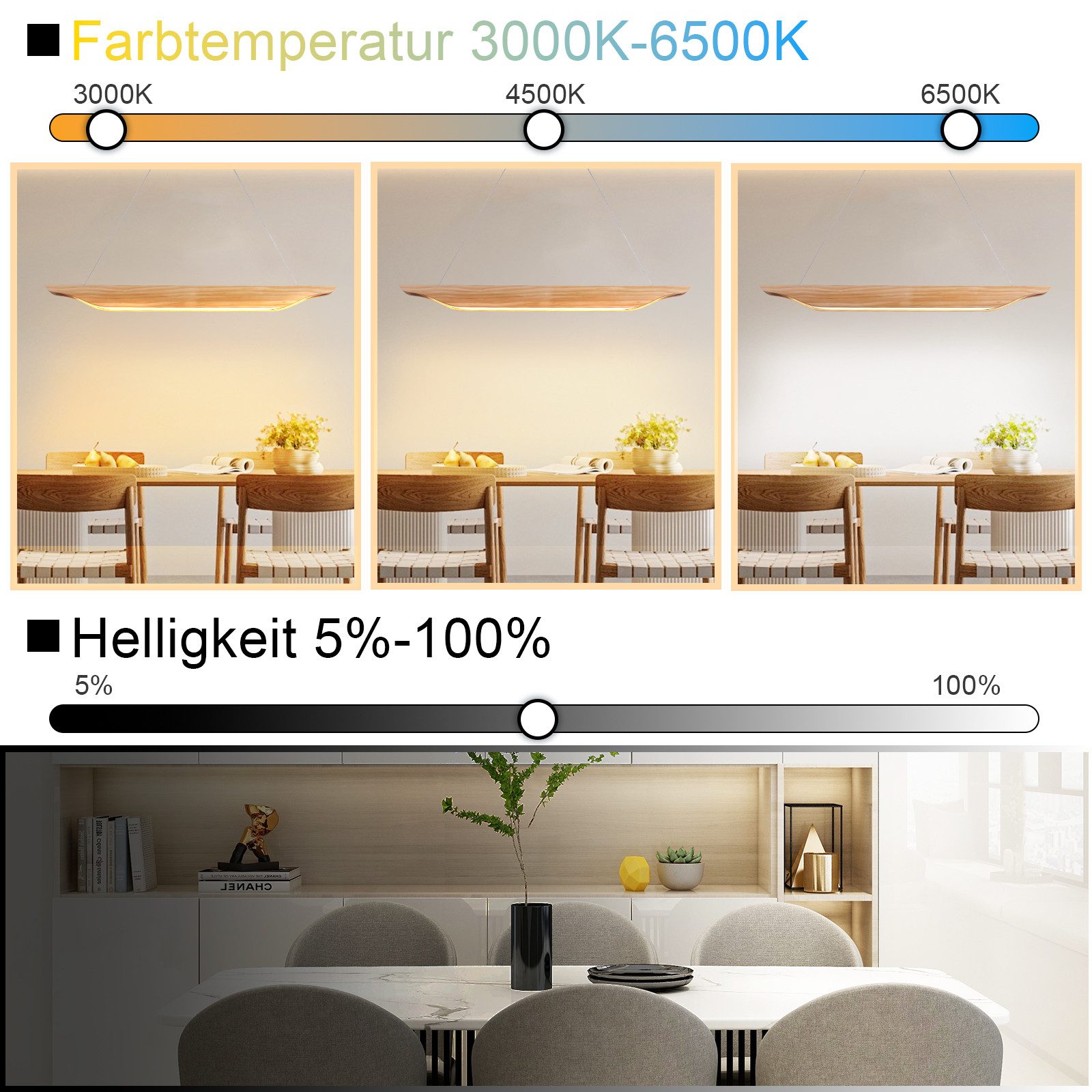 Suspension LED NETTLIFE en bois - Lampe de table à manger au design moderne 90 cm Intensité variable Avec télécommande - 2