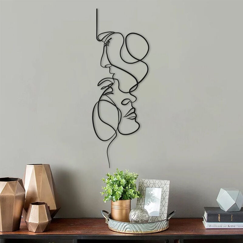 noir 30*10cm，Nordique visage Art Silhouette métal véritable amour mur Art décoration - 2
