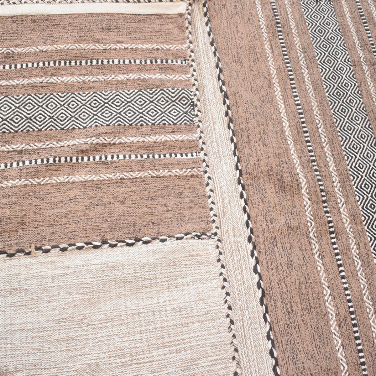 Tapis kilim 200x290 rectangle fait main en coton beige et marron - 6