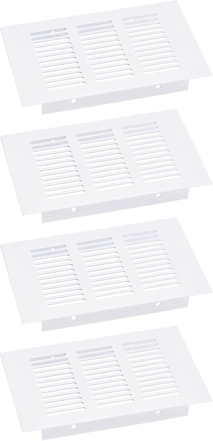Kratki wentylacyjne prostokątne ze stopu aluminium, 4 sztuki, 150 x 80 mm, do szafek na buty (białe)