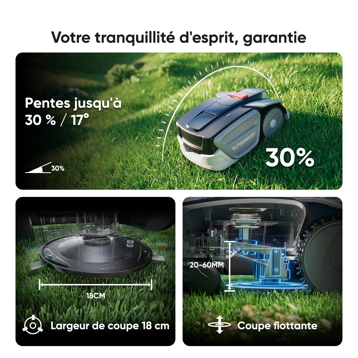 Robot Tondeuse sans Fil, 800 m², RTK + Vision, Cartographie, Évitement des Obstacles, Pentes 30 %, Contrôle via App, Sunseeker S3 - 7