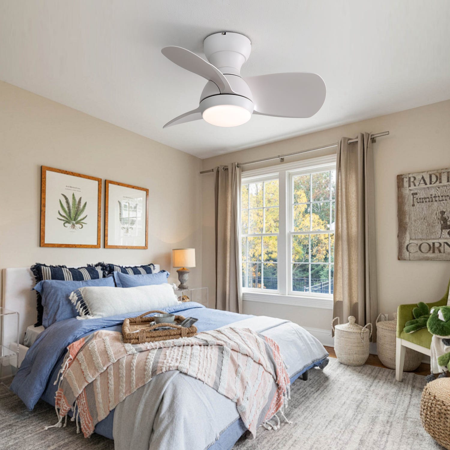 Ventilateur De Plafond Avec Lumière Et Minuterie - Télécommande, 3 Vitesses, Aromathérapie, Pour Chambre/salon