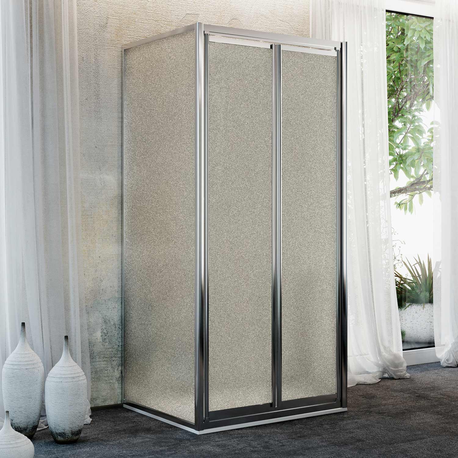 Box Doccia 3 lati 70x80x70CM H185 Cristallo Stampato C 2 Fissi+Saloon 2 Ante Battente 80 mod. Clint - 9