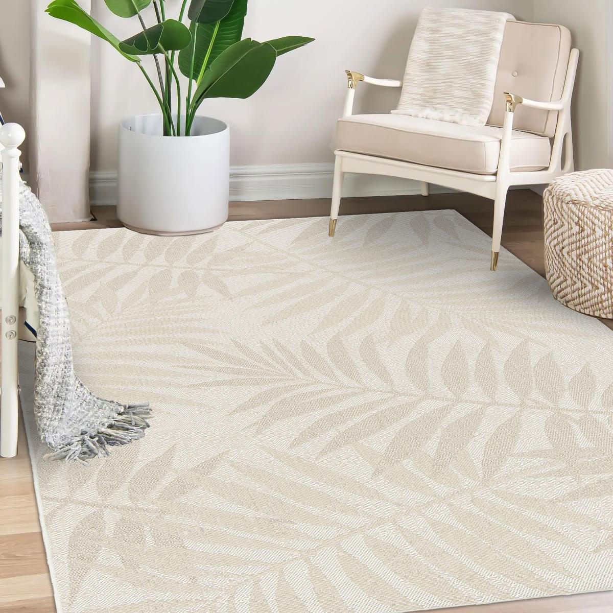 Tapis extérieur 160x230 tissé kilim en PET crème SERENE 3 - 5