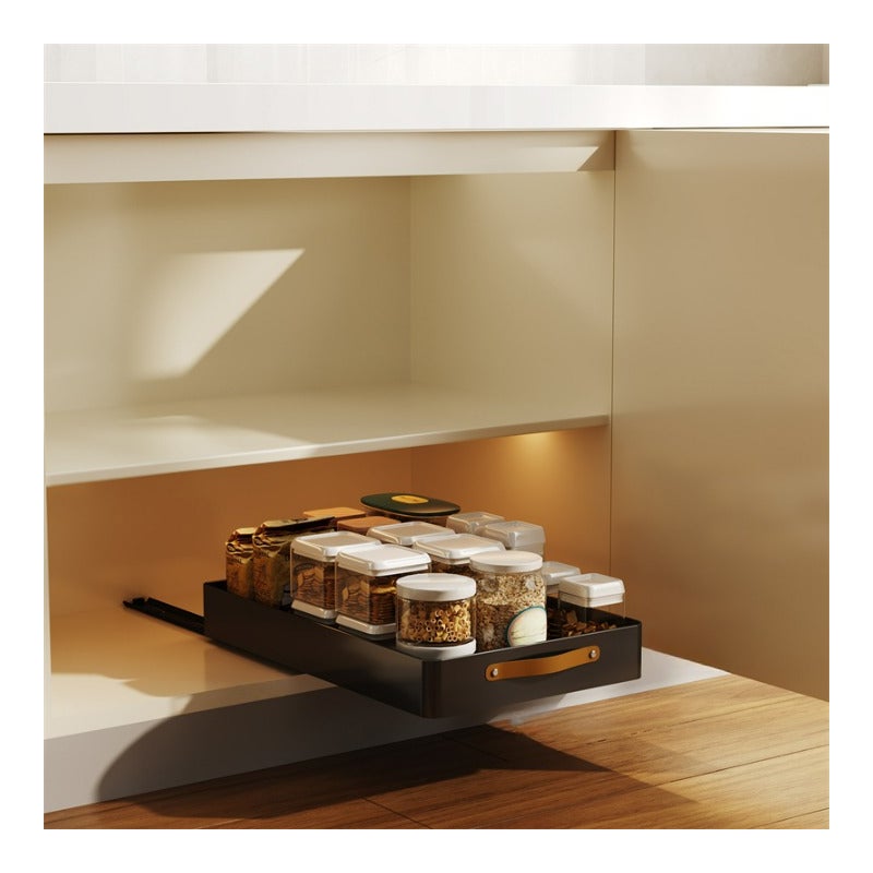 Kosz kuchenny do szuflady, półka do przechowywania przypraw i naczyń, organizer przesuwny, czarny, 34*48 cm