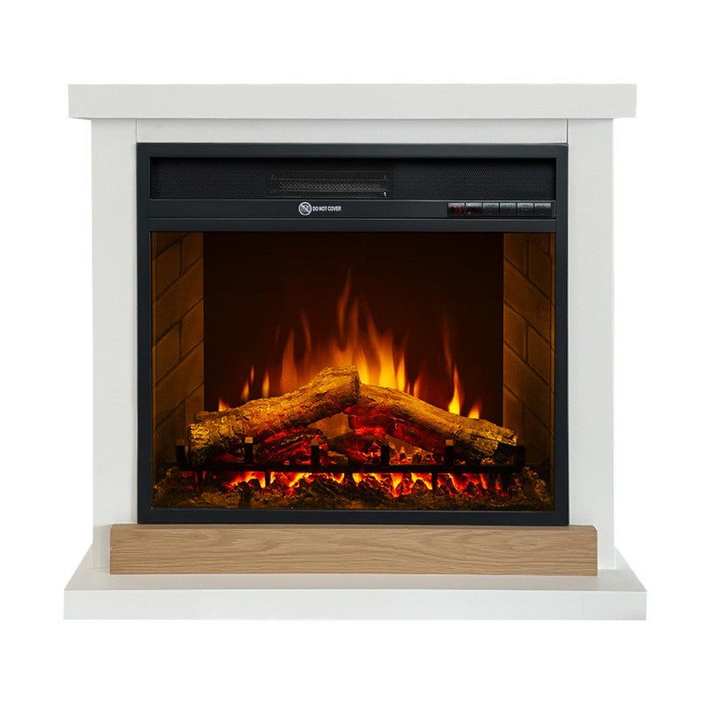 Kominek elektryczny Stockholm, kominek stojący, białe drewno, dł. 75xgł. 28xwys. 70 cm