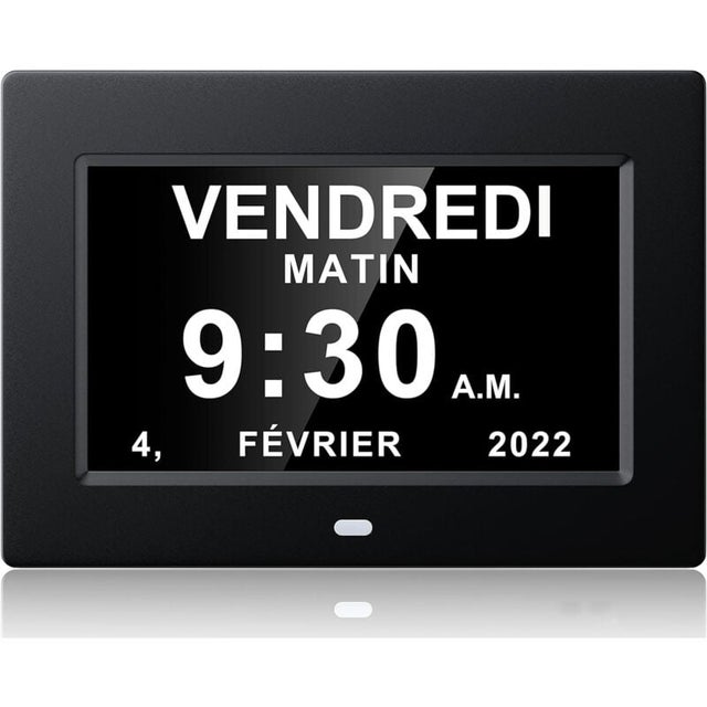 7 Pouces Horloge numérique Horloge de Jour Grand écran réveil Horloge Murale (Noir)