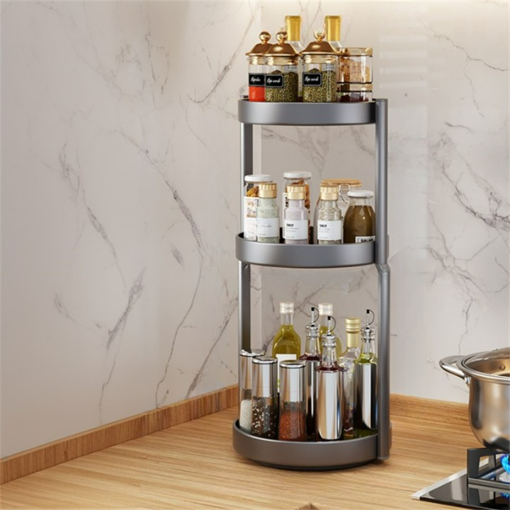 Obrotowy stojak na przyprawy, wielofunkcyjny organizer kuchenny, pudełko do przechowywania przypraw, ciemnoszary, 3-warstwowy, 26 cm