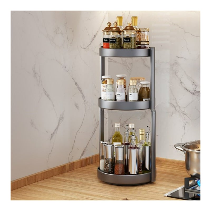 Obrotowy stojak na przyprawy, wielofunkcyjny organizer kuchenny, pudełko do przechowywania przypraw, ciemnoszary, 3-warstwowy, 26 cm
