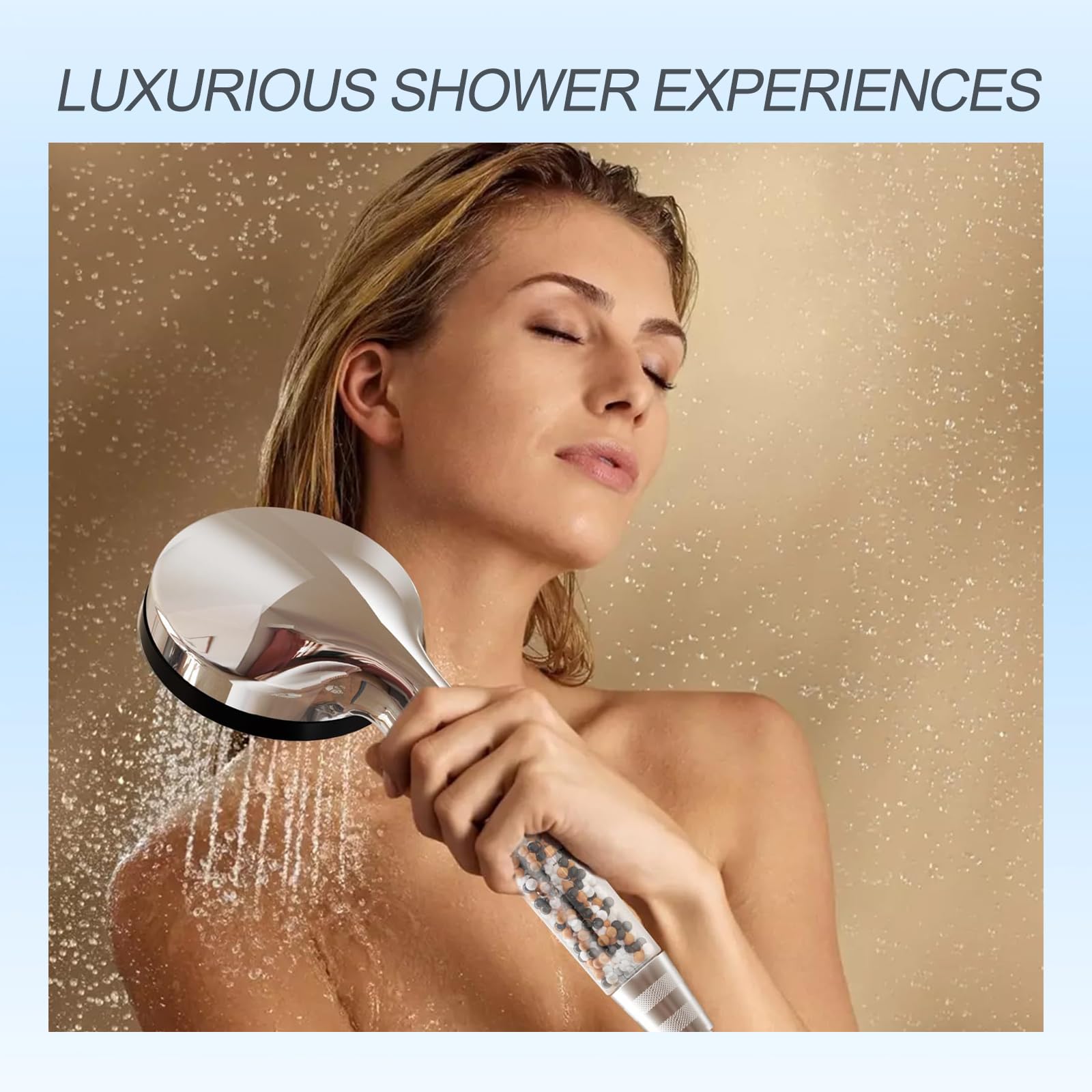 Pommeau de Douche,avec Filtre à Billes,5 Modes Spray,Pommeau de Douche Portatif à Grand Débit,Des Métaux Lourds,Des Impuretés,avec Tuyau de 1.5M - 8