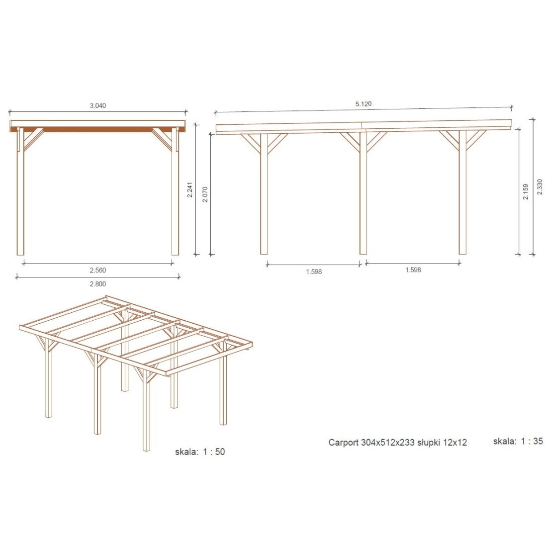 Carport, abri de voiture 3.04x5.12 m - 15.56 m2 - CAR10 - ALTANKA - 2