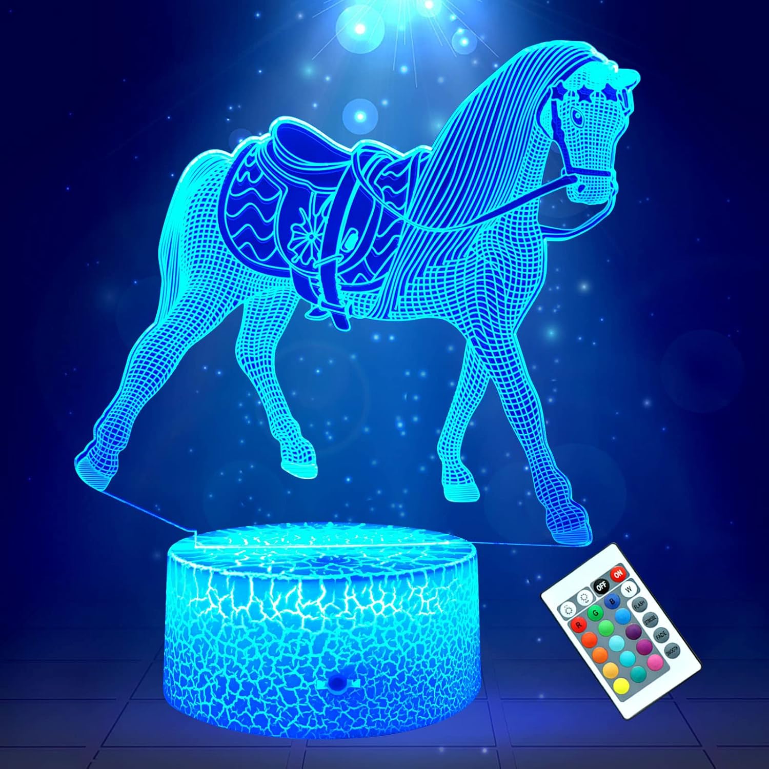 Luce Notturna 3D A Led Per Bambini Con Cavallo - Lampada Acrilica Con Telecomando 16 Colori, Regalo Di Compleanno E Natale, Ricarica USB, Touch, Proteggi Occhi - 5