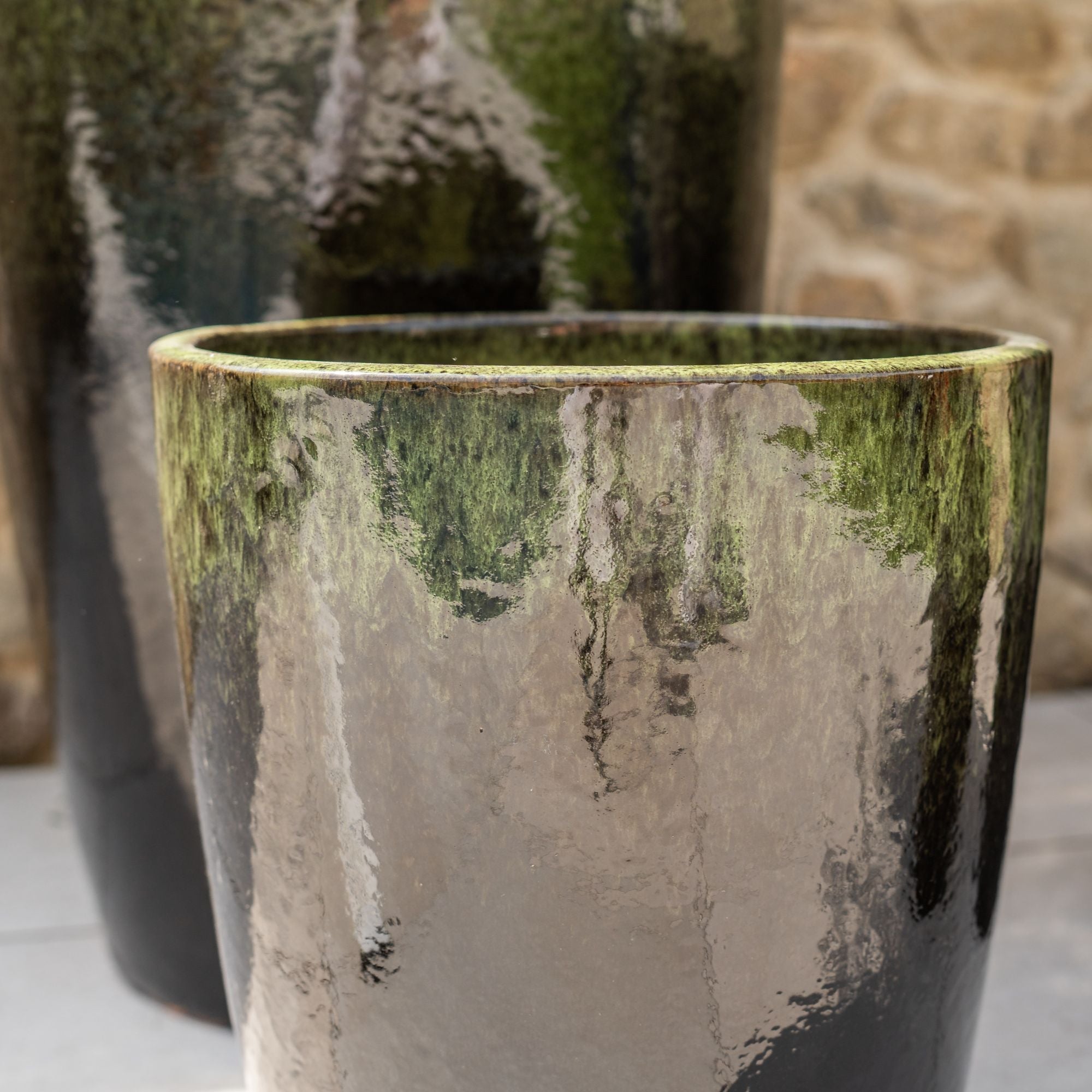 Pot grande taille d'extérieur MAZARIN 27x34cm noir & vert, fait main en terre cuite émaillée, résistant au gel - 3