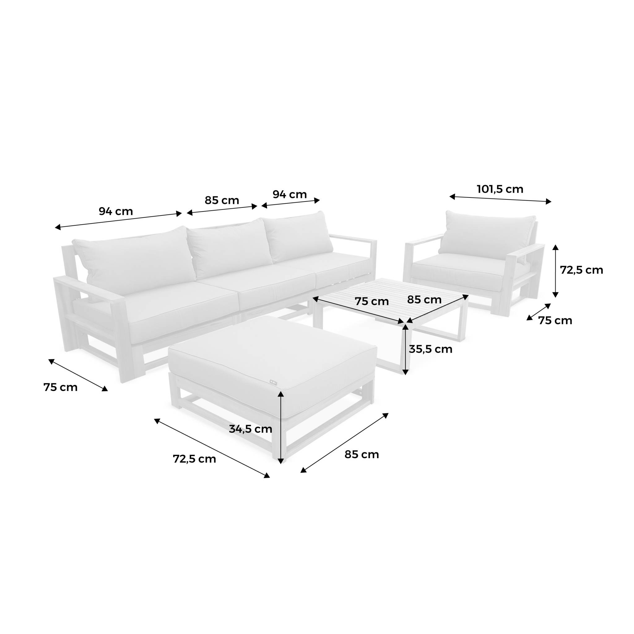 Salon de jardin en Bois Beige 5 personnes - 4