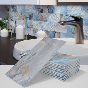 Lot De 4 Carreaux Adhésifs Mural Marbre Blanc 30x30 Cm - PVC Imperméable, Lavable | Pour Crédence Cuisine, Salle De Bain Dalle PVC Imitation Marbre 30x30cm