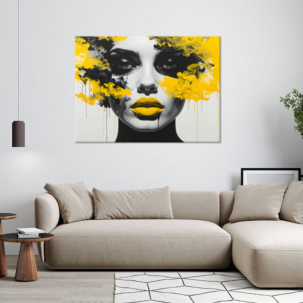 Obraz do salonu sypialni biura, Portret kobiety z elementami żóltego koloru 60x40 - 2