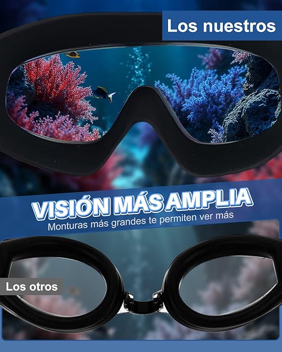 Lunettes de natation antibuée protection UV sans fuite réglables avec pont nasal souple pour adultes contenant bouchons d'oreilles - 4