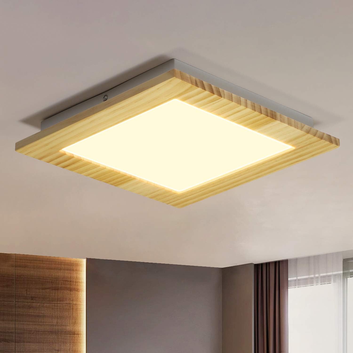 NETTLIFE LED sufitowa lampa płaska drewno salon sypialnia panel wewnętrzny 3000K ciepła biel 30cm 17W do kuchni schody balkon