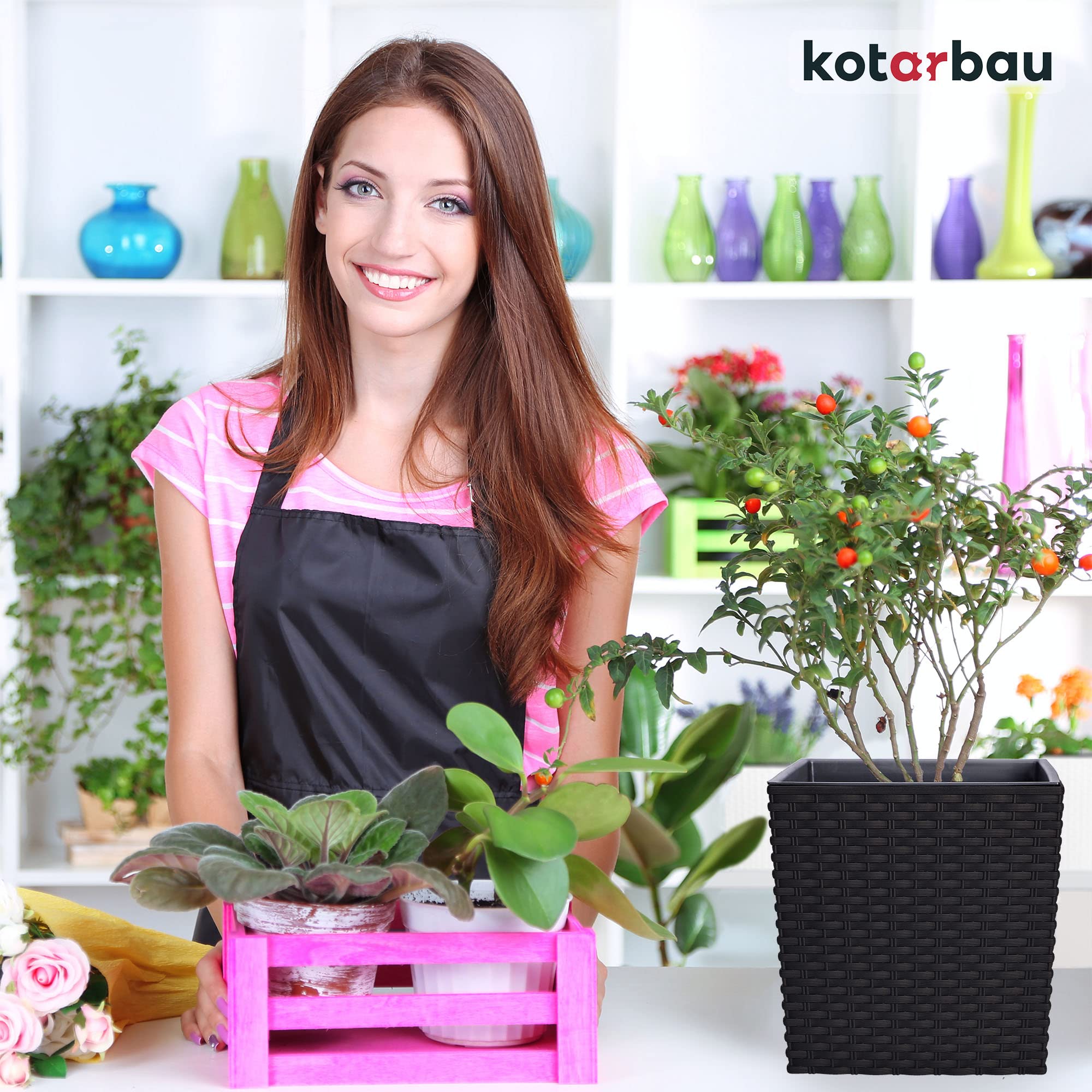 2x donica 4 l ogrodowa balkonowa taras kwiaty doniczka rattan wkład ogród - KOTARBAU - 8