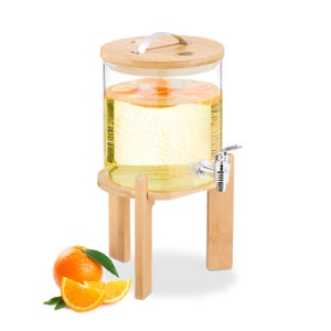 Distributeur De Boisson Chaude Ou Froide, 5 Litres, Support En Bambou Transparent Et Nature Relaxdays 97079073